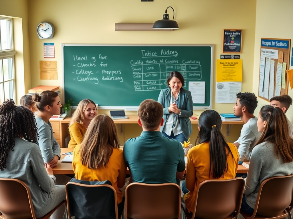 В классе группа студентов слушает преподавателя, который объясняет темы и принимает вопросы.